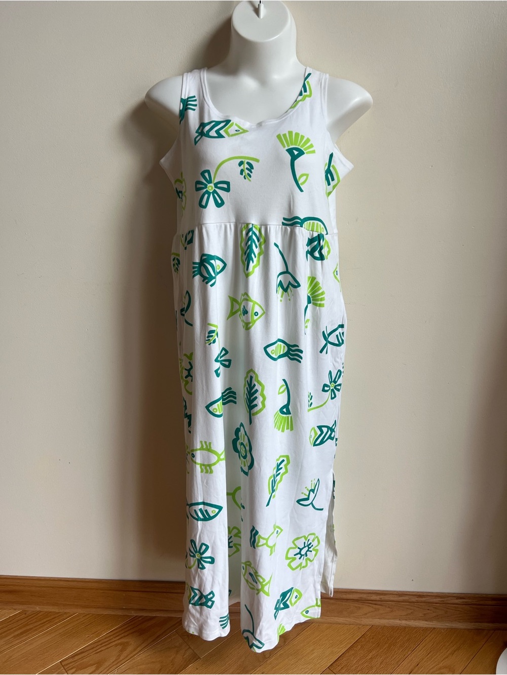 Diane Von Furstenberg Maxi Dress with coastal fish & Floral Print 100% cotton